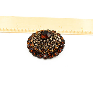 Vintage Domed Brown Rhinestone Copper Brooch