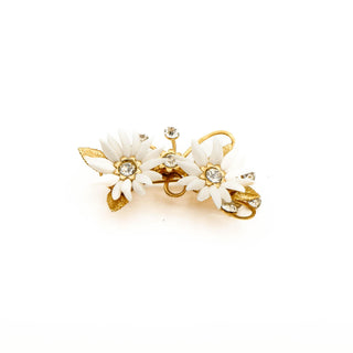 Vintage Gold Plated White Flower Rhinestone Brooch