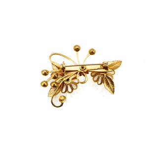 Vintage Gold Plated White Flower Rhinestone Brooch