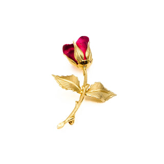 Gold Plated Red Rose Brooch Pin