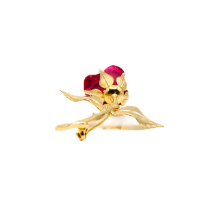 Gold Plated Red Rose Brooch Pin