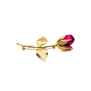 Gold Plated Red Rose Brooch Pin