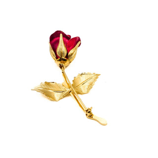 Gold Plated Red Rose Brooch Pin