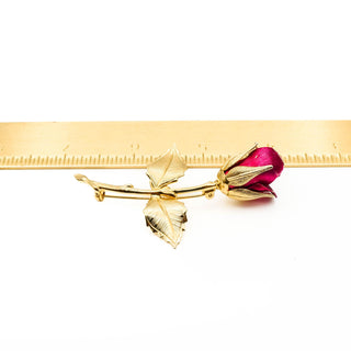 Gold Plated Red Rose Brooch Pin