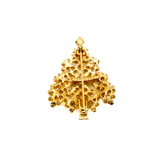 Vintage Signed Eisenberg Gold Tone Christmas Tree Brooch Pin