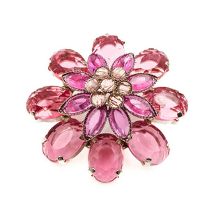 Pink Flower Rhinestone Brooch Pin Pendant