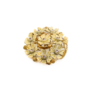 Vintage Pastel Green Flower Brooch With Pink Rhinestones