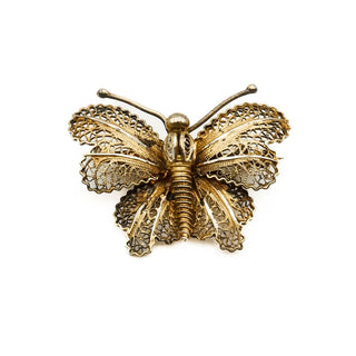 Vintage 1930's Gold Plated 800 Silver Filigree Butterfly Brooch Pin