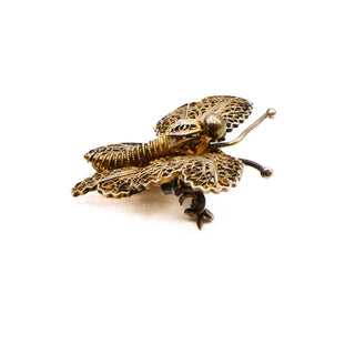 Vintage 1930's Gold Plated 800 Silver Filigree Butterfly Brooch Pin