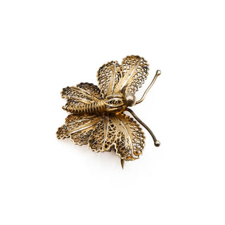 Vintage 1930's Gold Plated 800 Silver Filigree Butterfly Brooch Pin