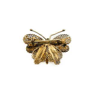 Vintage 1930's Gold Plated 800 Silver Filigree Butterfly Brooch Pin