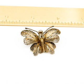 Vintage 1930's Gold Plated 800 Silver Filigree Butterfly Brooch Pin