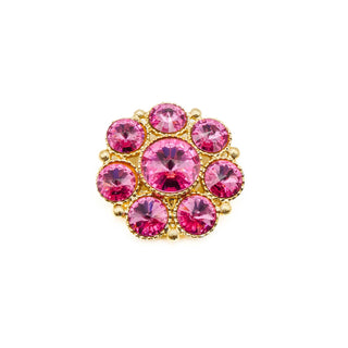 Gold Tone Pink Rivoli Crystal Flower Brooch Pin