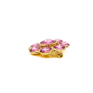 Gold Tone Pink Rivoli Crystal Flower Brooch Pin