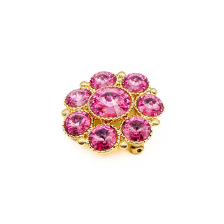 Gold Tone Pink Rivoli Crystal Flower Brooch Pin