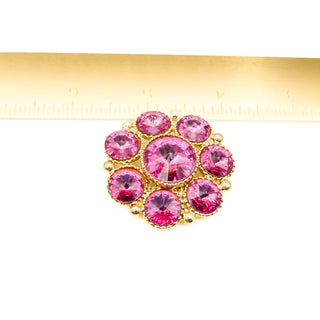 Gold Tone Pink Rivoli Crystal Flower Brooch Pin