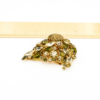 Vintage ALICE CAVINESS Lava Rock Brooch Pin With Green Rhinestones