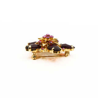 Vintage Bordeaux And Pink Gold Plated Rhinestone Flower Brooch