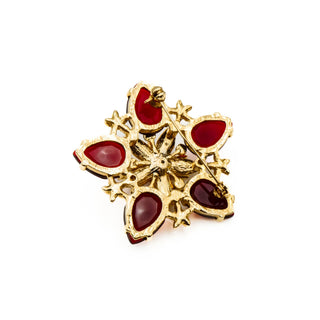 Vintage Bordeaux And Pink Gold Plated Rhinestone Flower Brooch