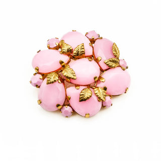 Vintage Gold Tone Pink Milk Glass Brooch Pin