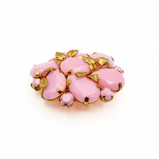 Vintage Gold Tone Pink Milk Glass Brooch Pin