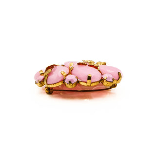 Vintage Gold Tone Pink Milk Glass Brooch Pin