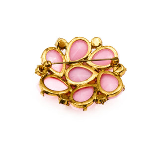 Vintage Gold Tone Pink Milk Glass Brooch Pin