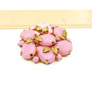 Vintage Gold Tone Pink Milk Glass Brooch Pin