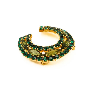 Vintage Emerald Green Gold Plated Lucky Horseshoe Rhinestone Brooch