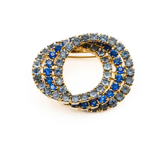 Vintage Gold Plated Blue Infinity Rhinestone Brooch