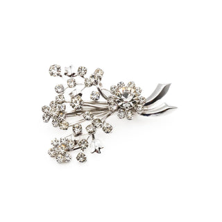 Vintage Silver Tone Floral Bouquet Rhinestone Brooch Pin