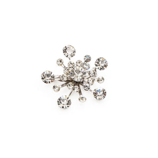 Vintage Silver Tone Floral Starburst Brooch Pin With Clear Rhinestones