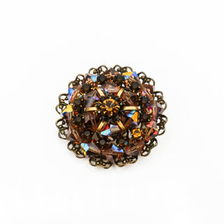 Vintage Gold Plated WEISS Domed Topaz Aurora Borealis Crystals Brooch