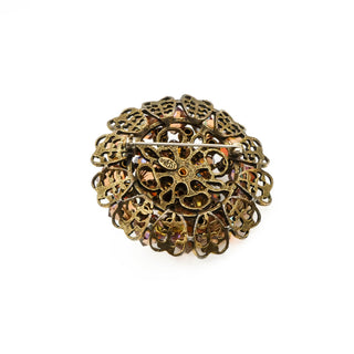 Vintage Gold Plated WEISS Domed Topaz Aurora Borealis Crystals Brooch
