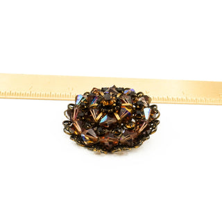 Vintage Gold Plated WEISS Domed Topaz Aurora Borealis Crystals Brooch