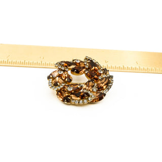 Vintage Gold Tone WEISS Wreath Brooch Pin With Smoky Rhinestones