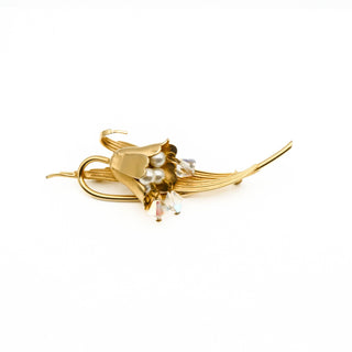 Vintage Gold Plated WEISS Lily Flower Brooch Pin With Swarovski Crystals