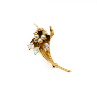 Vintage Gold Plated WEISS Lily Flower Brooch Pin With Swarovski Crystals