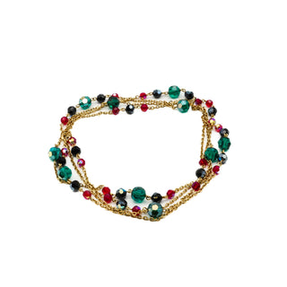 Vintage Gold Plated Green Red Black AB Crystal Necklace Size 60 Inches