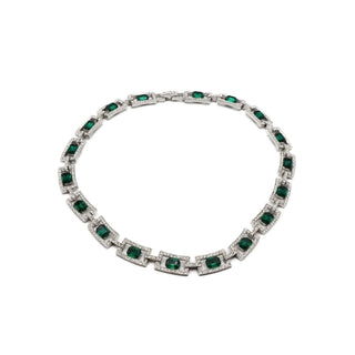 Vintage Simulated Emerald Silver Tone Necklace Size 17 Inches