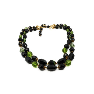 Vintage Crown Trifari Black & Green Double-Strand Necklace Size 15-17 Inches