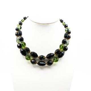 Vintage Crown Trifari Black & Green Double-Strand Necklace Size 15-17 Inches