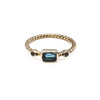 Vintage London Blue Topaz Diamond Ring in Vermeil Size 6.75