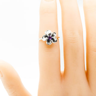 Vintage KABANA Sterling Silver Plumeria Flower Ring Size 5 With Amethyst