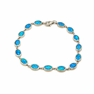 Blue Opalescent Resin Sterling Silver Link Bracelet – 6.75 Inches