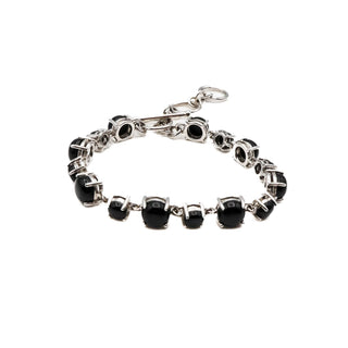 Black Stone Toggle Clasp Bracelet in Sterling Silver Size 6.5 to 8 Inches