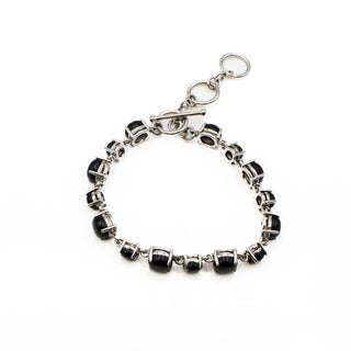 Black Stone Toggle Clasp Bracelet in Sterling Silver Size 6.5 to 8 Inches
