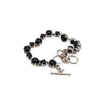 Black Stone Toggle Clasp Bracelet in Sterling Silver Size 6.5 to 8 Inches