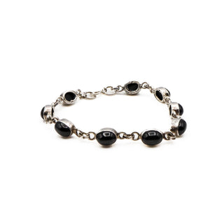 Vintage Black Onyx Cabochon Bracelet in Sterling Silver Size 7