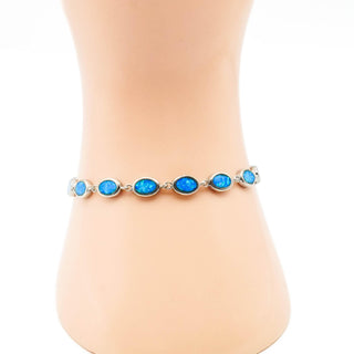 Blue Opalescent Resin Sterling Silver Link Bracelet – 6.75 Inches